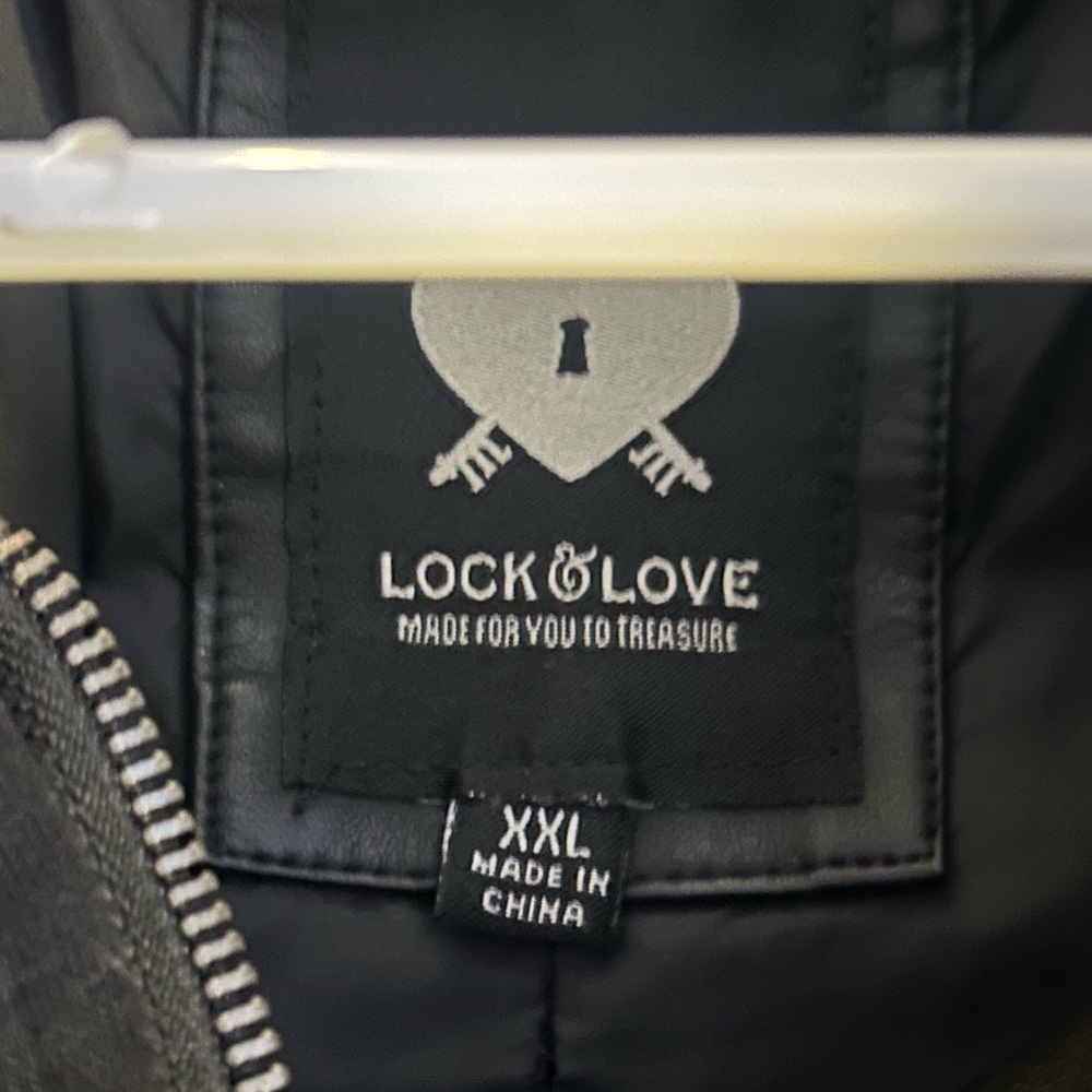 Black Faux Leather Jacket with Hoodie - Picture 3 of 3